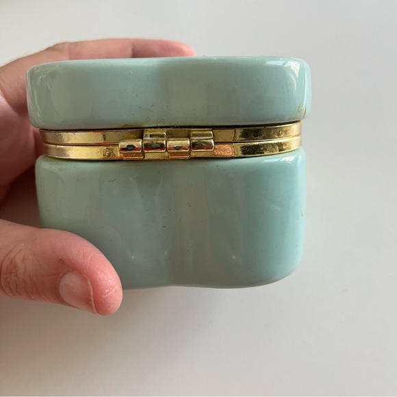 Blue Green Mint Green Ceramic Heart Shaped Box with Gold Trim - Picture 3 of 9